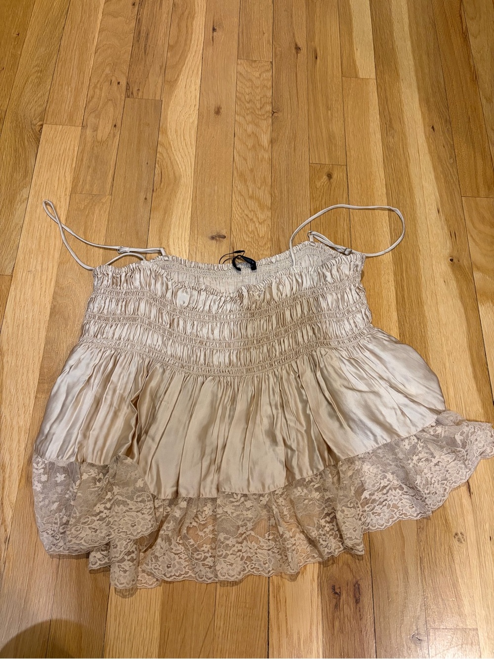 Zara Cream Lace-Trim Smocked Tank Top